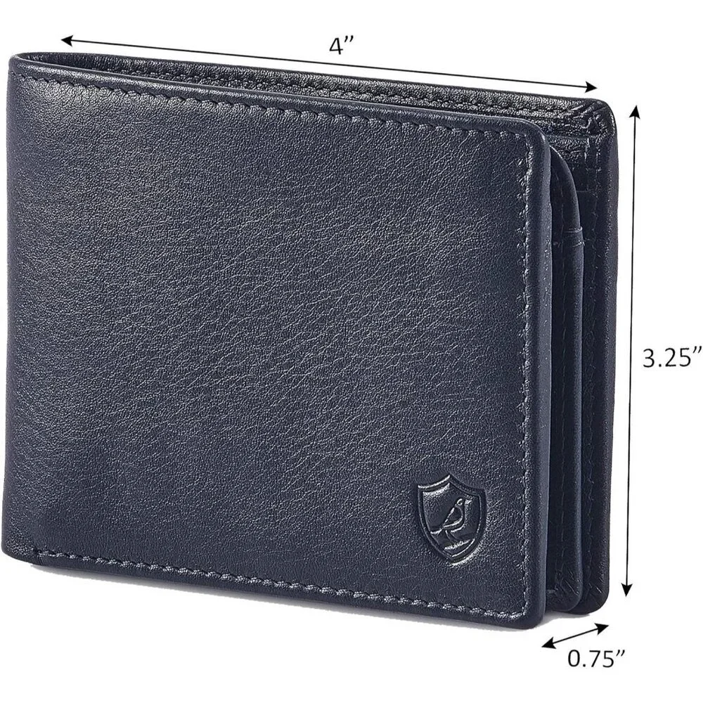 Men's Unique Metal Real Slim Dark Navy Genuine Vintage Leather Stylish Wallet
